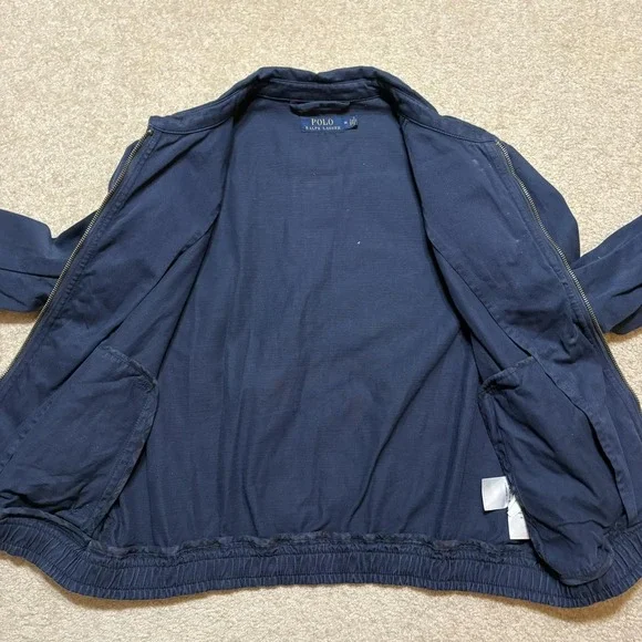 Polo Ralph Lauren Jacket Womens Medium Navy Full Zip Twill Bomber POLO Spell Out - Picture 4 of 16